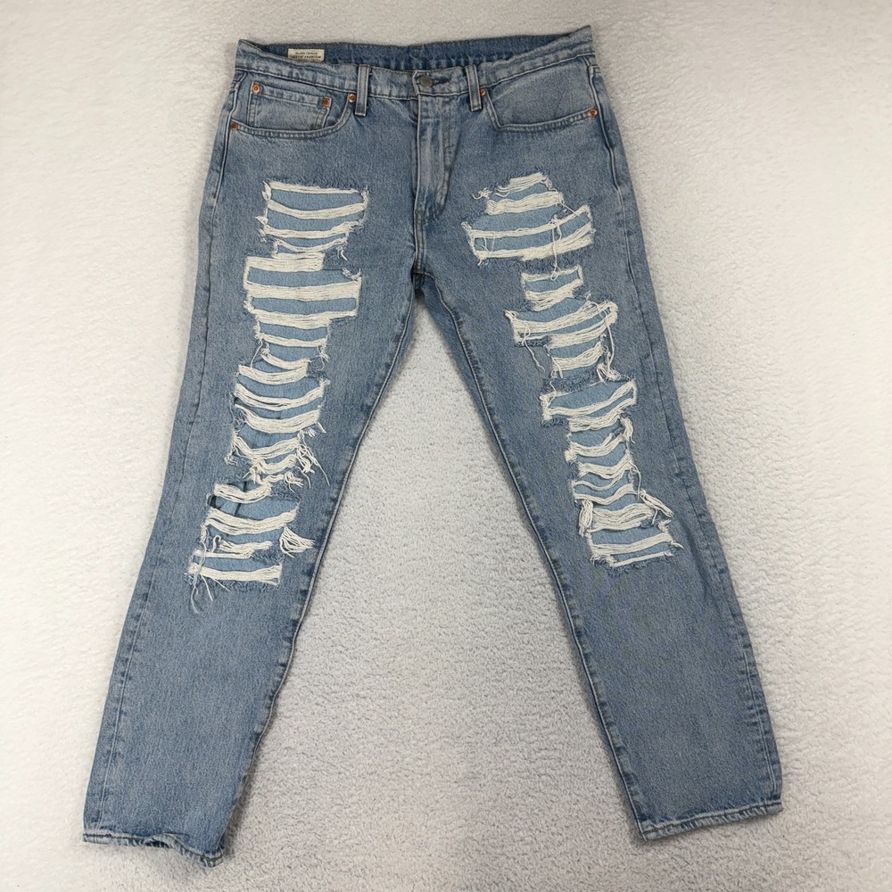 Levis Premium Hi-Ball Roll Jeans Mens 34x27 Distressed Stretch Slim Taper Blue